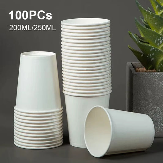 100Pcs Disposable Paper Cups 200Ml 250Ml Drinking Coffee Paper Cup Hotel Restaurant Paper Cup Supplies