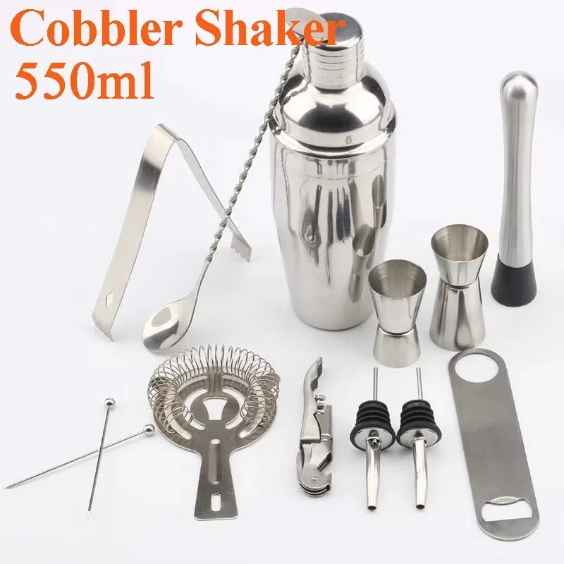 Stainless Steel Cocktail Shaker Set Mixer Bartender Kit Cobbler Boston Shaker Bars Set Tools Jigger Mixer Muddler Pourer Spoon