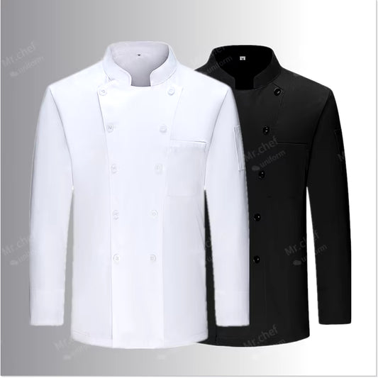 White Chef Coat Long Sleeve Hotel Chef Jacket T-Shirt Chef Uniform Restaurant Cook Uniform Bakery Breathable Cooking Clotheslogo