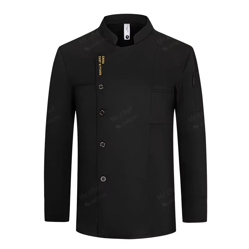 Men Chef Jacket with Apron Long Sleeve Chef Uniform Restaurant Cook Coat Chef T-Shirt Work Uniform Hotel Clothes Logo Women