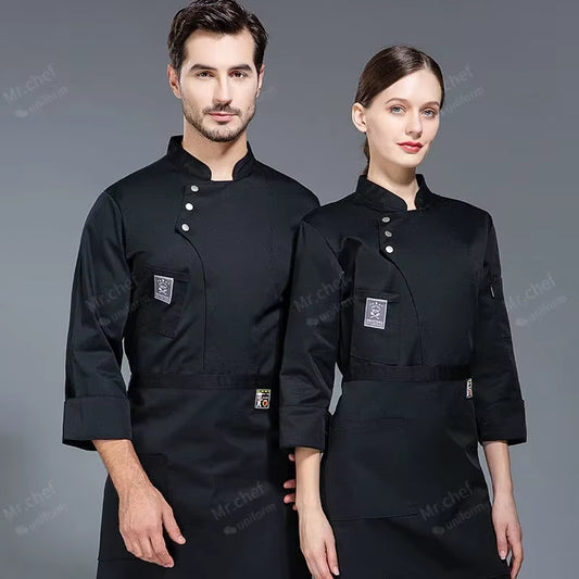 Black Chef Uniform Jacket Long Sleeve Chef T-Shirt Restaurant Uniform Bakery Food Service Breathable New Cooking Clothes Logo