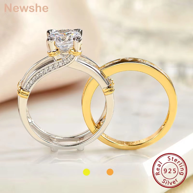 925 Sterling Silver Engagement Rings Set for Women Yellow Gold Wedding Band round Cut High Grade CZ Jewelry