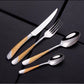 8/12/16/20/24Pcs Gold Plated Cutlery Set Kitchen Utensils Stainless Steel Western Tableware Sliver Fork Spoon Dishwasher Safe