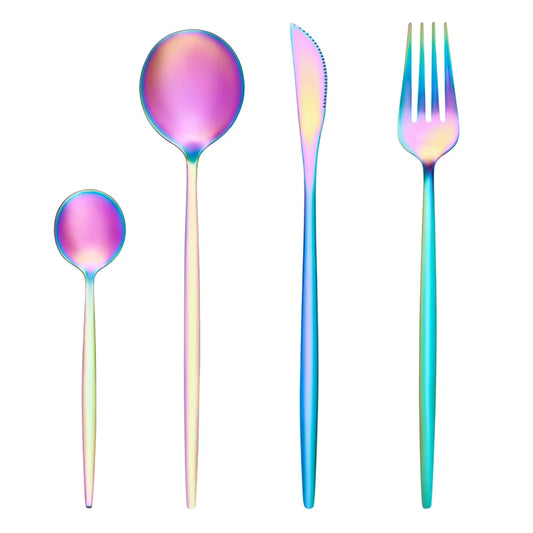 Dinnerware Rainbow Silverware Cutlery Set 304 Stainless Steel Fork Spoon Knife Luxury Flatware Home Kitchen Dinner Set Drop Ship