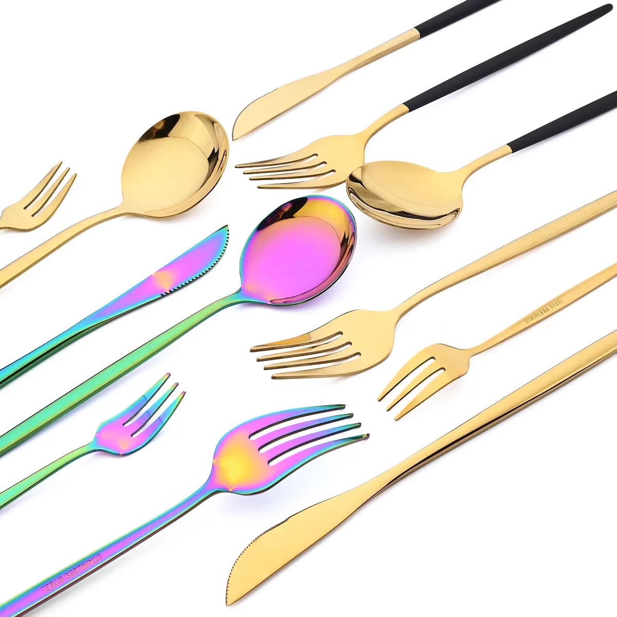 16Pcs Mirror Gold Dinnerware Set Stainless Steel Cutlery Set Fork Knife Coffee Spoon Tableware Silverware Kitchen Flatware Set