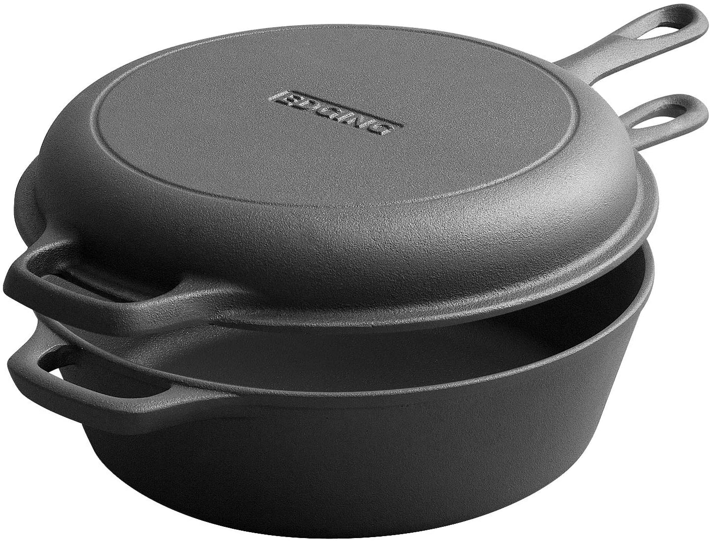 2-In-1 Pre-Seasoned Cast Iron Dutch Oven Pot with Skillet Lid Cooking Pan, Cast Iron Skillet Cookware Pan Set with Dual Handles Indoor Outdoor for Bread, Frying, Baking, Camping, BBQ, 5QT