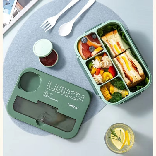 Compartment Lunch Box Plastic Portable Lunchbox Students Office Bento Box Microwave Food Containers with Chopsticks Fork Spoon