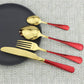 Gold Dinnerware Set Stainless Steel Cutlery Set Black Fork Knife Tea Spoon Dinner Set Colorful Silverware Kitchen Tableware Set