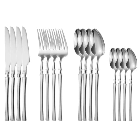 16Pcs Gold Cutlery Set Forks Knives Spoons Dinnerware Dishwasher Safe Stainless Steel Western Tableware Silverware Wedding Gift