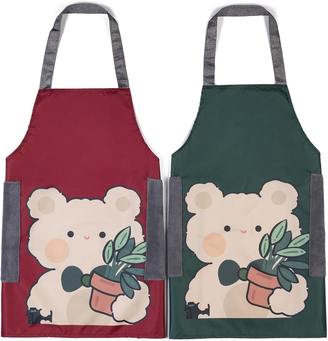 2 Pack Kitchen Apron with Hand Wipe,Water-Drop Resistant with 2 Pockets Cooking Bib Aprons for Women Men Chef