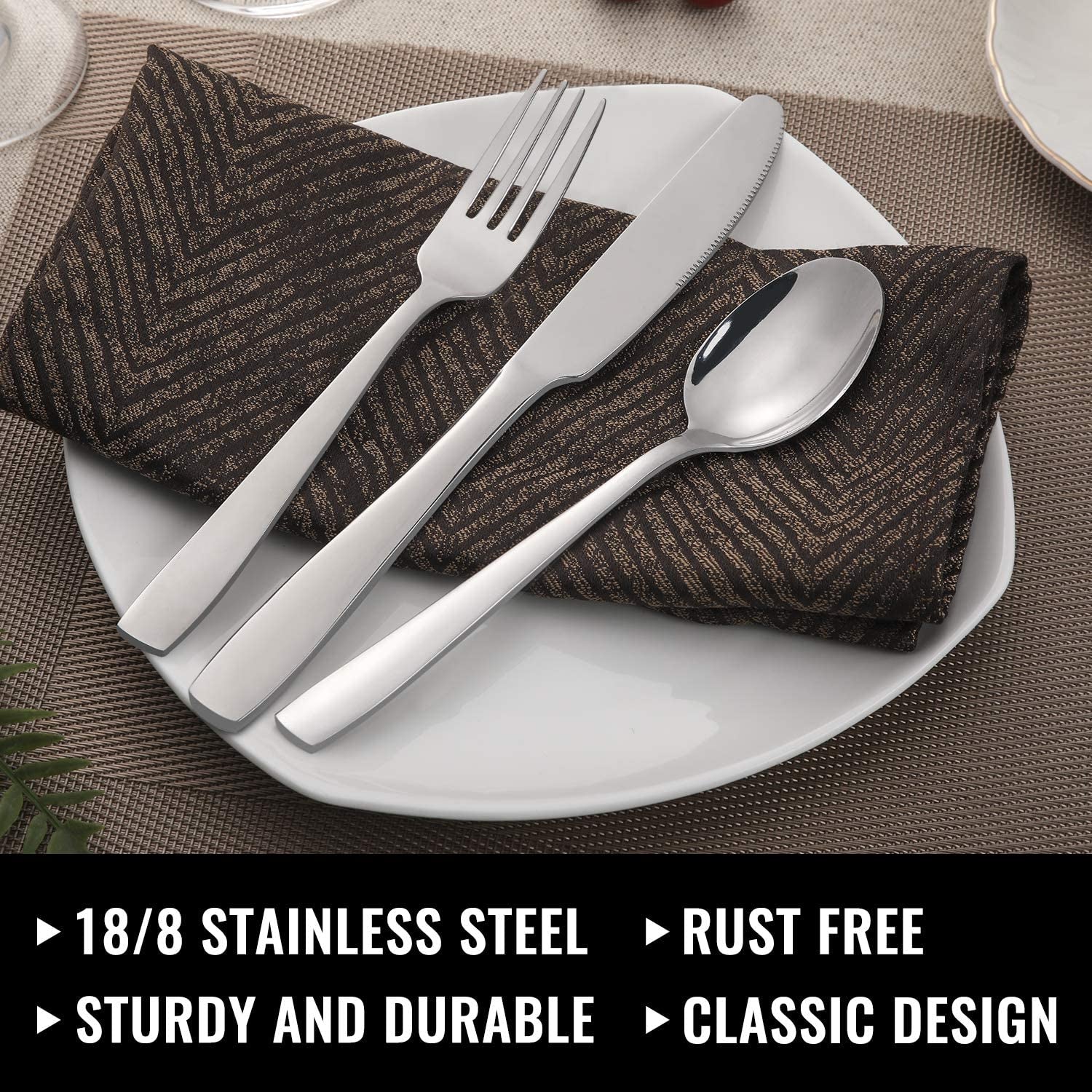 48-Piece Silverware Set with Steak Knives for 8, 18/8 Stainless Steel Flatware Cutlery Set for Home Kitchen Restaurant Hotel, Kitchen Utensils Set, Mirror Polished, Dishwasher Safe