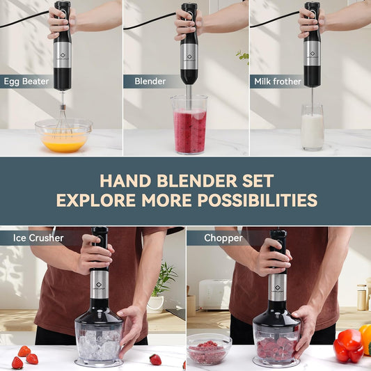 7 in 1 Immersion Blender Scratch Resistant, 2 Titanium Steel Blades 800W Hand Blender, 20 Speed and Turbo Mode Stick Blender Immersion with Whisk, Milk Frother, Food Processor, Beaker