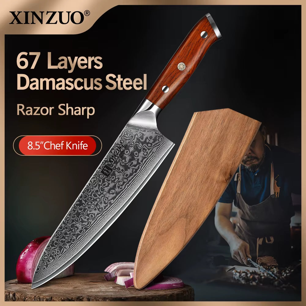 8.5 Inch Chef Knives High Carbon Chinese VG10 67 Layer Damascus Kitchen Knife Stainless Steel Gyuto Knife Rosewood Handle