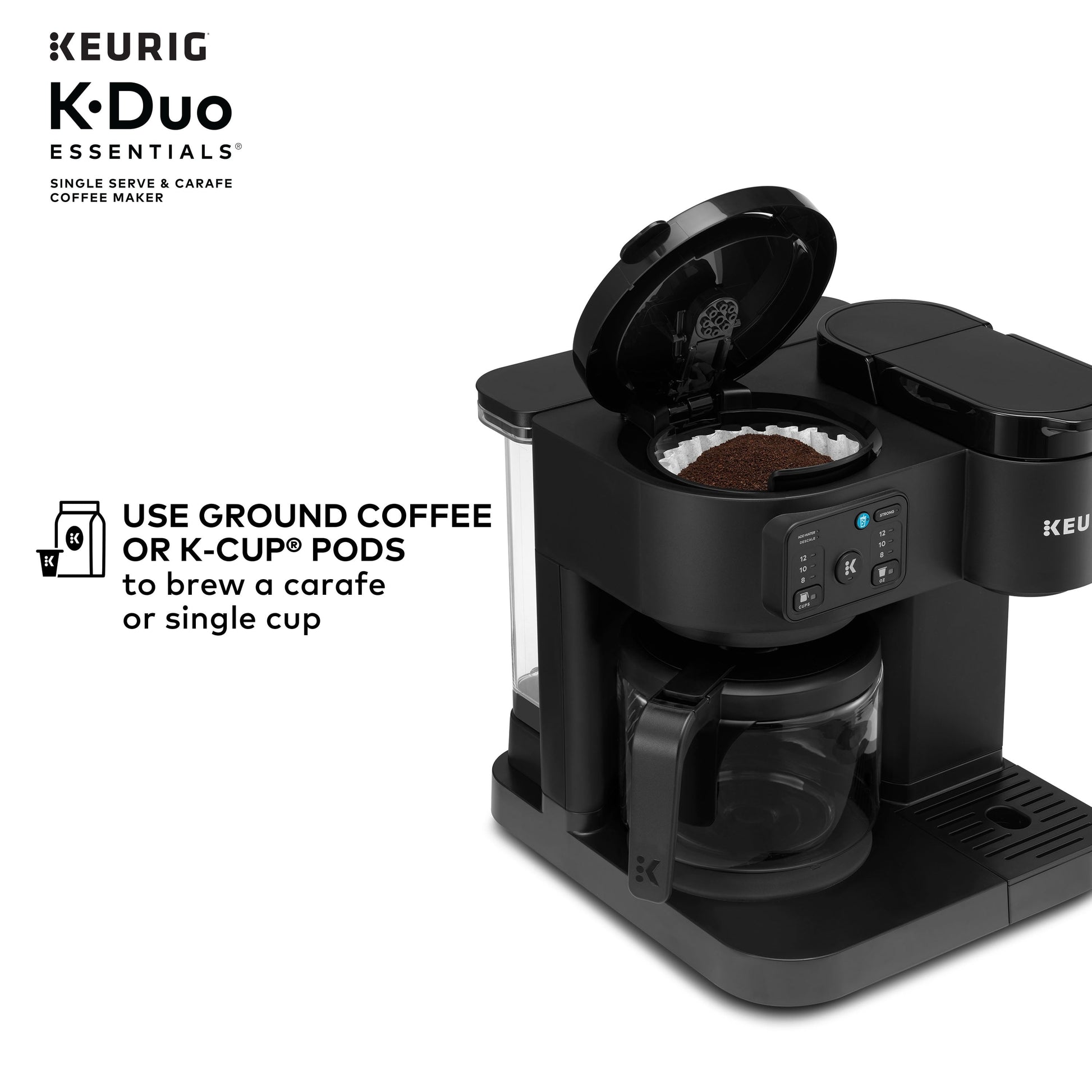 K-Duo Essentials, Hot & Iced Single-Serve K-Cup Pod Coffee Maker & Carafe, Black