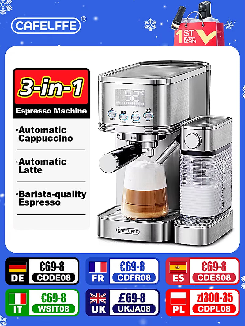 3In1 Automatic Coffee Machine Cafeteria Cappuccino Latte Espresso Maker Fully Automatic Milk Froth Stainless Steels