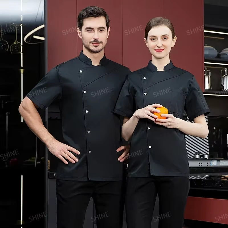 Men Black Chef Coat Women Long Sleeve Apron Chef Jacket for Summer Head Chef Uniform Restaurant Hotel Kitchen Cooking Clothes