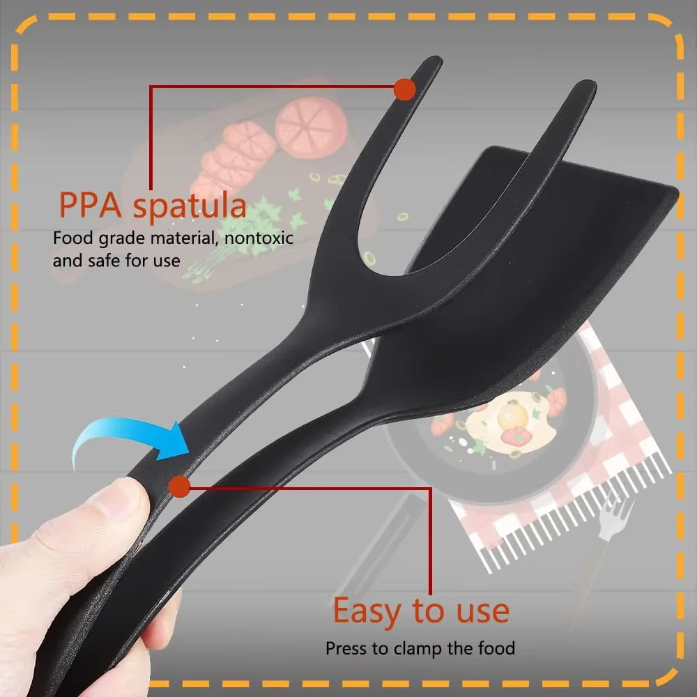 New 2 in 1 Grip Flip Spatula Tongs Egg Flipper Spatula Nylon Non Stick Coating Pancake Fish French Toast Omelet Making Tool2