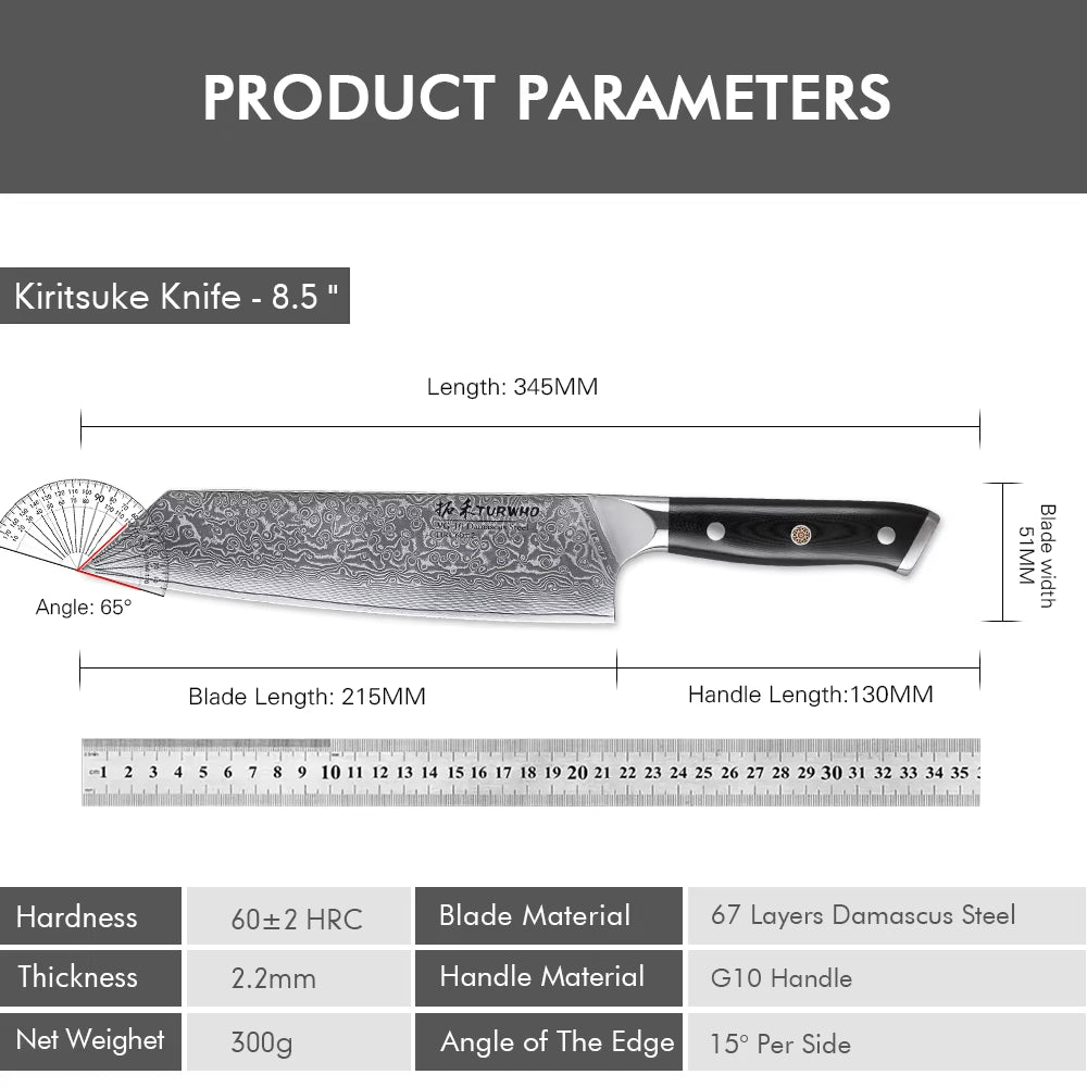 8.5" Japanese Style Kiritsuke Chef Knife 67 Layer Damascus Steel Slicing Meat Cleaver Beef Professional Kitchen Knives