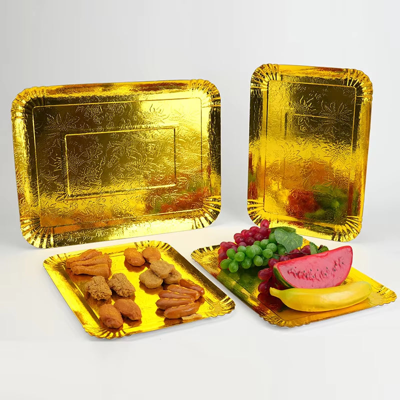 3/6Pcs Dinner Plates Disposable Paper Plate Golden Silver Trays Birthday Wedding Party Tableware Disposable Paper Tray