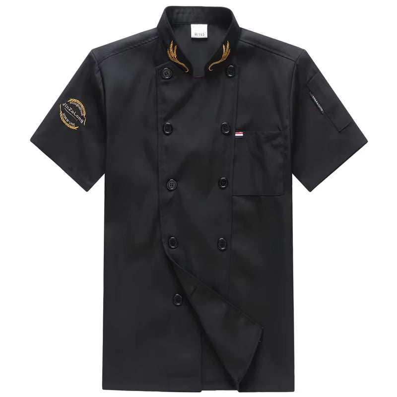 Chef Jacket Men Women Short Sleeve Cook Shirts Coat Embroidery Restaurant Hotel Bakery Waiter Uniform