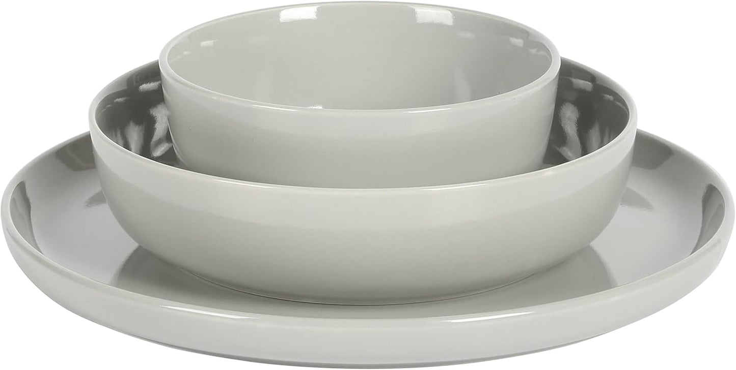 Oslo 12-Piece Porcelain Chip and Scratch Resistant Dinnerware Set, Grey,Service for 4