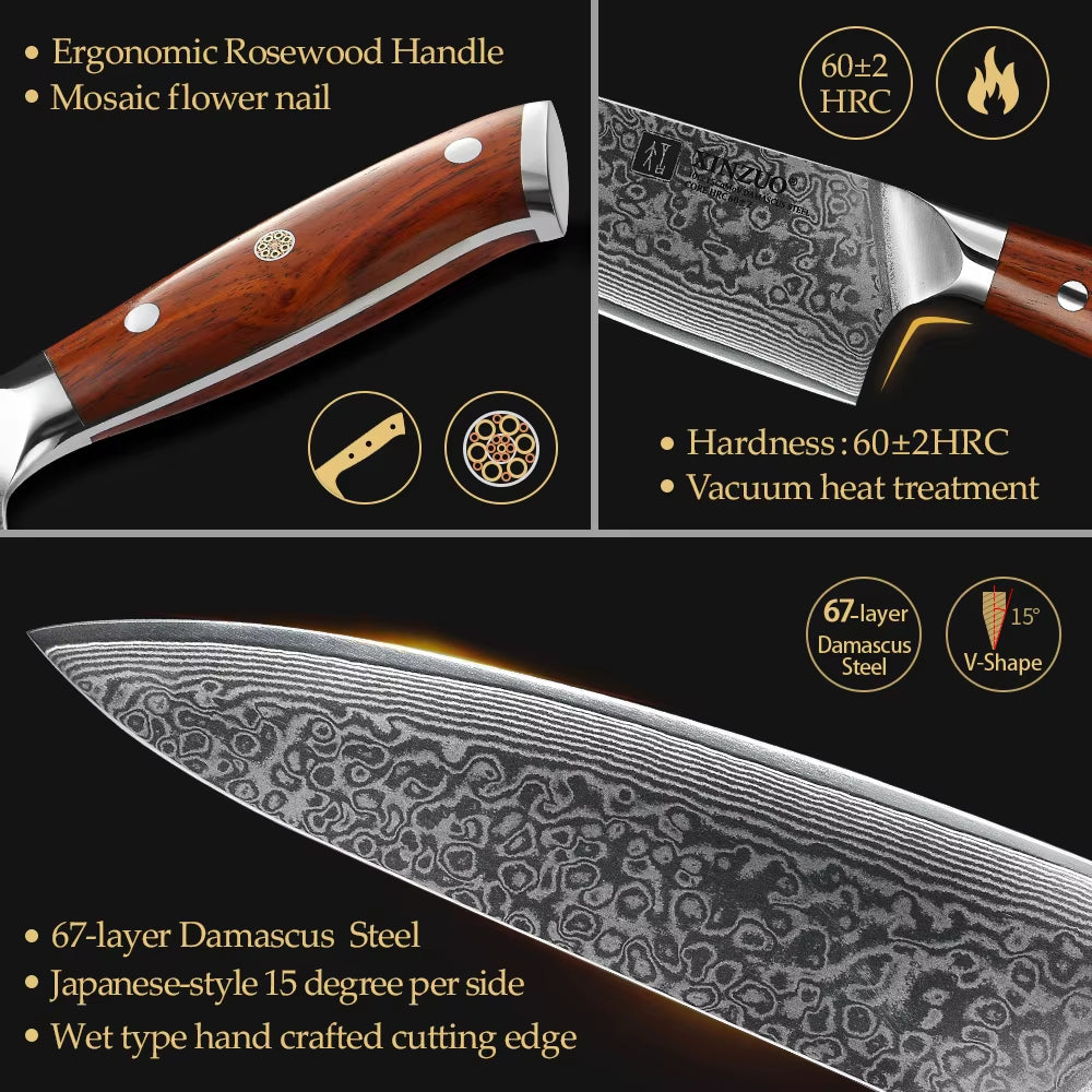 8.5 Inch Chef Knives High Carbon Chinese VG10 67 Layer Damascus Kitchen Knife Stainless Steel Gyuto Knife Rosewood Handle