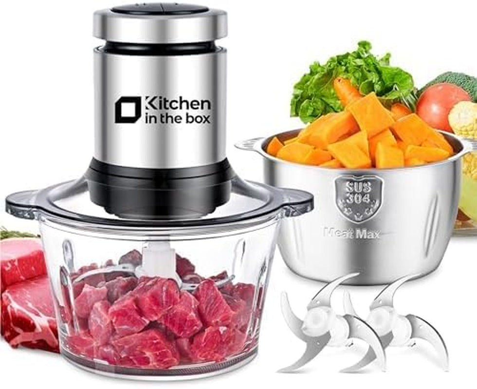 Food Processors,400W Powerful Motor Small Meat Grinder & Food Chopper Electric Vegetable Chopper with 2 Bowls & 2 Bi-Level Blades for Meat/Fish/Vegetable/Baby Food (Black,8Cup+8Cup)