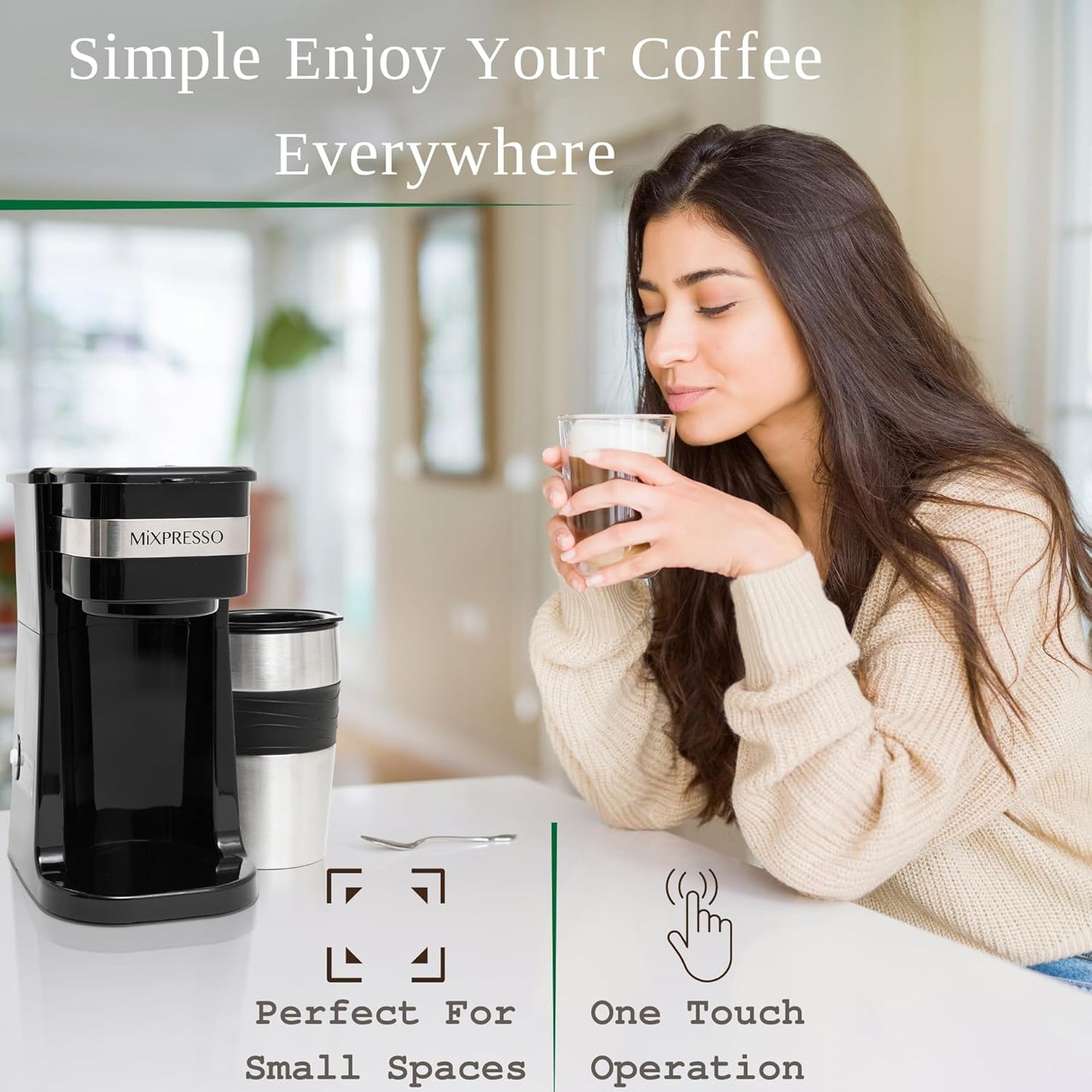 Personal Single Serve Coffee Maker & 14Oz Travel Mug, Drip Small Coffee Maker & Tumbler, Auto Shut off & Reusable Filter, Compatible with Coffee Grounds