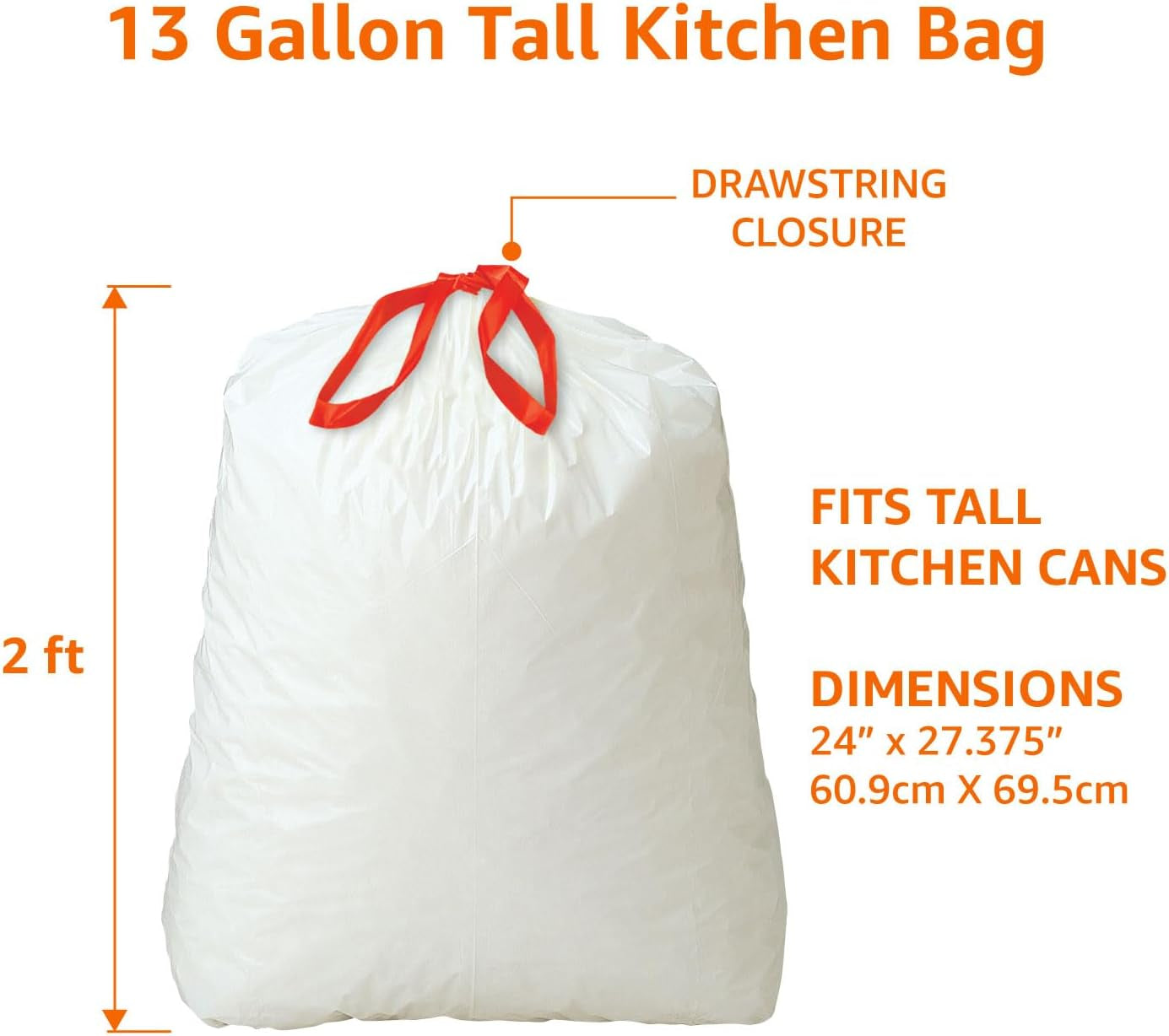 Tall Kitchen Drawstring Trash Bags, 13 Gallon, 120 Count, Pack of 1