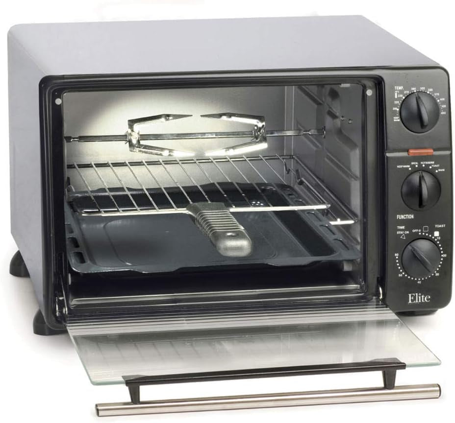 ERO-2008N Countertop XL Toaster Oven, Rotisserie, Bake, Grill, Broil, Roast, Toast, Keep Warm and Steam (23L Capacity Fits a 12” Pizza, 6-Slice, Black)