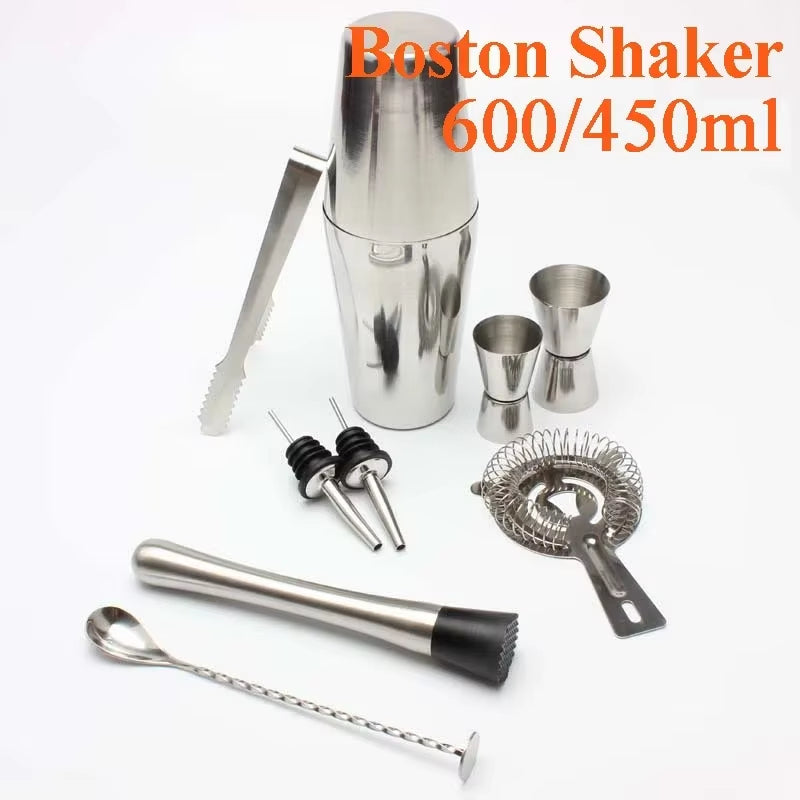 Stainless Steel Cocktail Shaker Set Mixer Bartender Kit Cobbler Boston Shaker Bars Set Tools Jigger Mixer Muddler Pourer Spoon