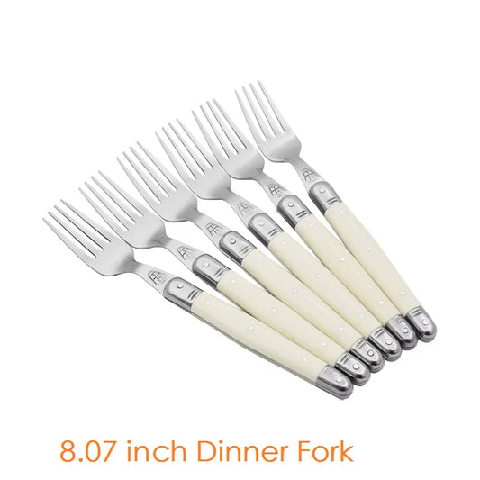 4/6/24Pcs Laguiole Ivory White Silverware Stainless Steel Steak Knives Table Forks Dinner Spoons Dessert Teaspoon Xmas Cutlery