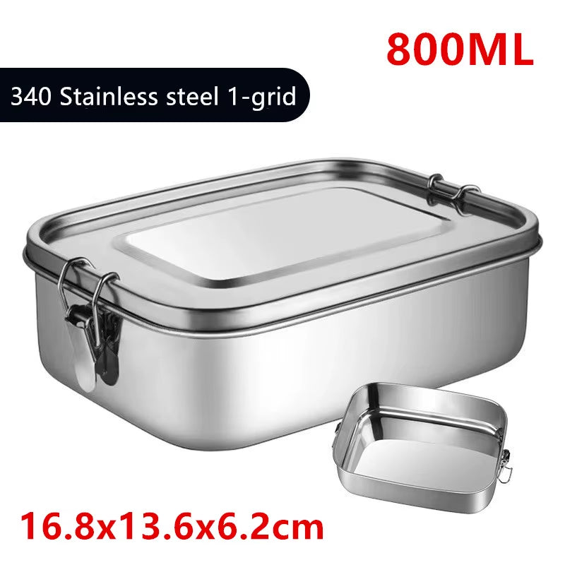 304 Stainless Steel Square Lunch Box Sealed Insulation Bento Box Student Lunch Box Canteen Large Capacity Compartment Lunch Box