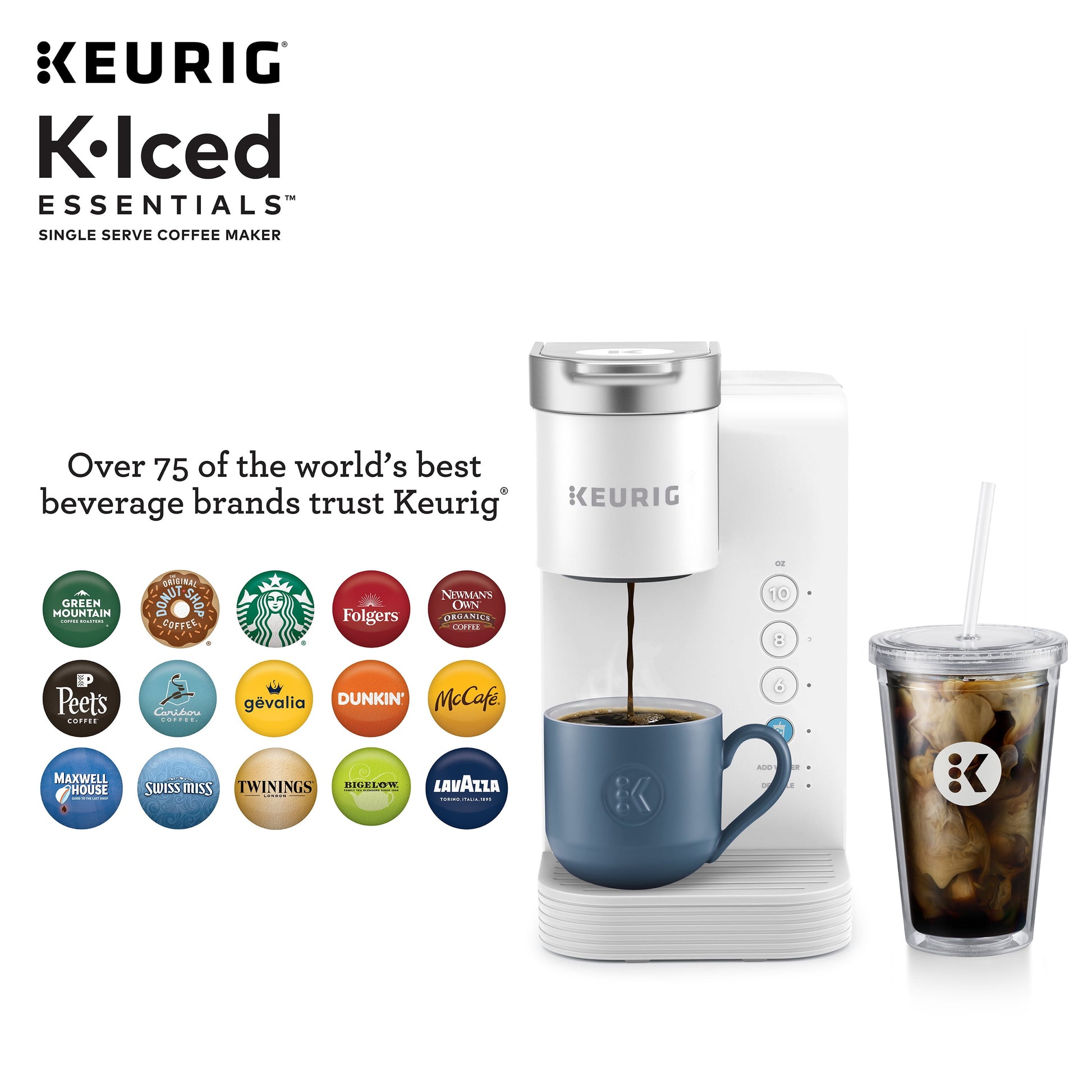 K-Iced Essentials Iced and Hot Single-Serve K-Cup Pod Coffee Maker, White