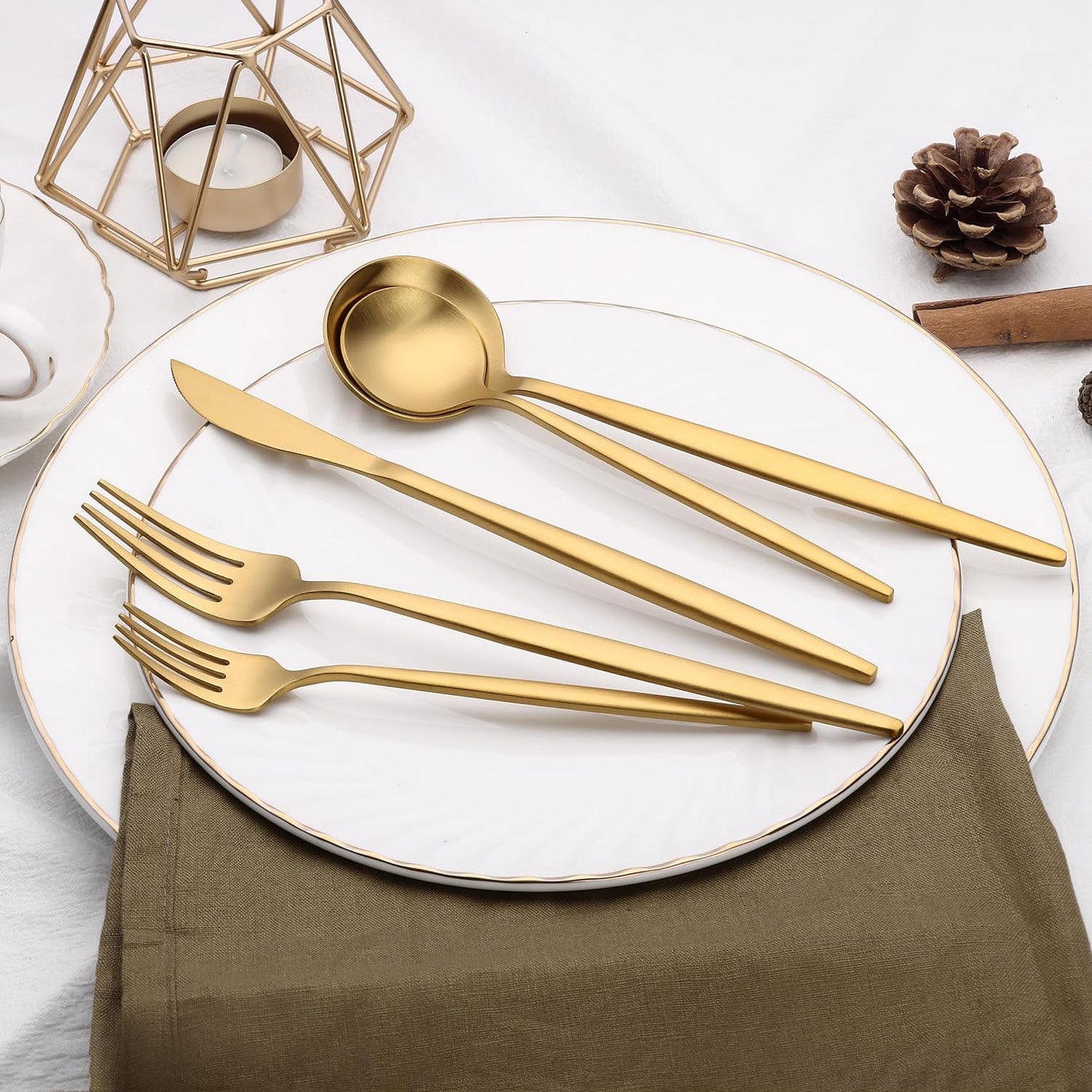 40 Piece Gold Silverware Set for 8,  Stainless Steel Flatware Set, Gold Cutlery Set Utensils Set, Tableware Include Forks Knives Spoons for Home Kitchen Restaurant Wedding, Satin Finish