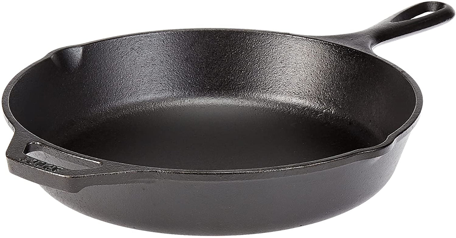 10.25 Inch Cast Iron Pre-Seasoned Skillet – Signature Teardrop Handle - Use in the Oven, on the Stove, on the Grill, or over a Campfire, Black