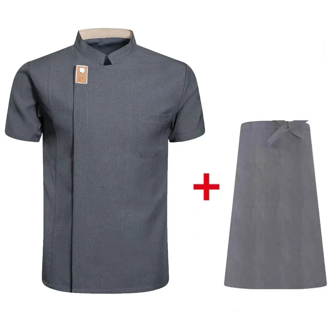 2024 New Men Women Chef Jacket Short Sleeve Cook Shirt Bakery Restaurant Waiter Uniform Top