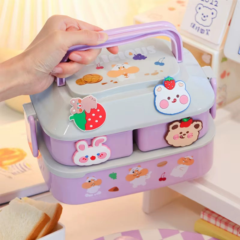 Kawaii Portable Lunch Box for Girls School Kids Plastic Picnic Bento Box Microwave Food Box with Compartments Storage Containers