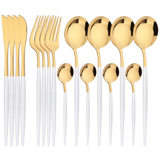 16Pcs Mirror Gold Dinnerware Set Stainless Steel Cutlery Set Fork Knife Coffee Spoon Tableware Silverware Kitchen Flatware Set