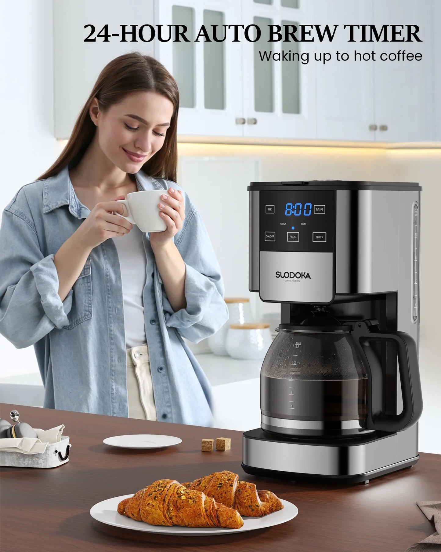 12 Cup Drip Coffee Maker with Glass Coffee Pot, Programmable Brew Strength Control and Appointment Setting, New