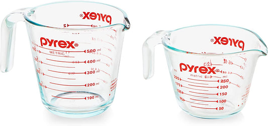 2 Piece Glass Measuring Cup Set, Includes 1-Cup, and 2-Cup Tempered Glass Liquid Measuring Cups, Dishwasher, Freezer, Microwave, and Preheated Oven Safe, Essential Kitchen Tools