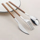 Imitation Wood Handle Cutlery Set Western Stainless Steel Tableware Set 6/12/20/24/30Pcs Kitchen Knife Fork Spoon Dinnerware Set