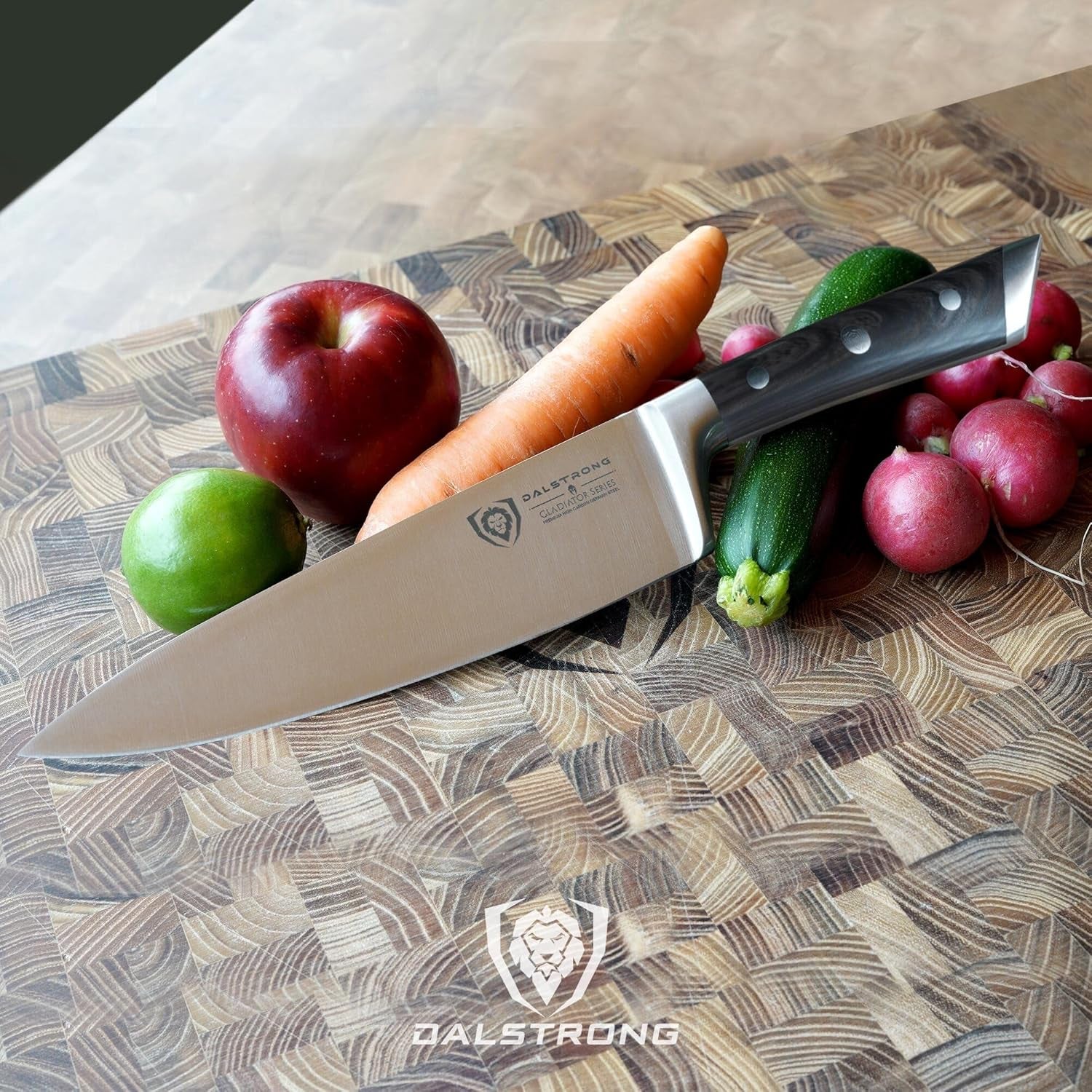 Chef Knife - 8 Inch Blade - Gladiator Series - ABS Faux Wood Handle - Forged High Carbon German Steel - Razor Sharp Kitchen Knife - Professional Full Tang Knives - Sheath - NSF Certified