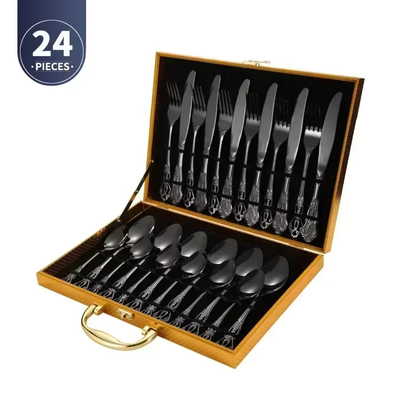 Golden Stainless Steel Cutlery Set Royal European Spoon Fork Complete Tableware Retro Design Dishwasher Safe Elegant Flatware