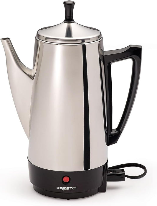 Stainless-Steel Electric Coffee Percolator, 12-Cups, Silver