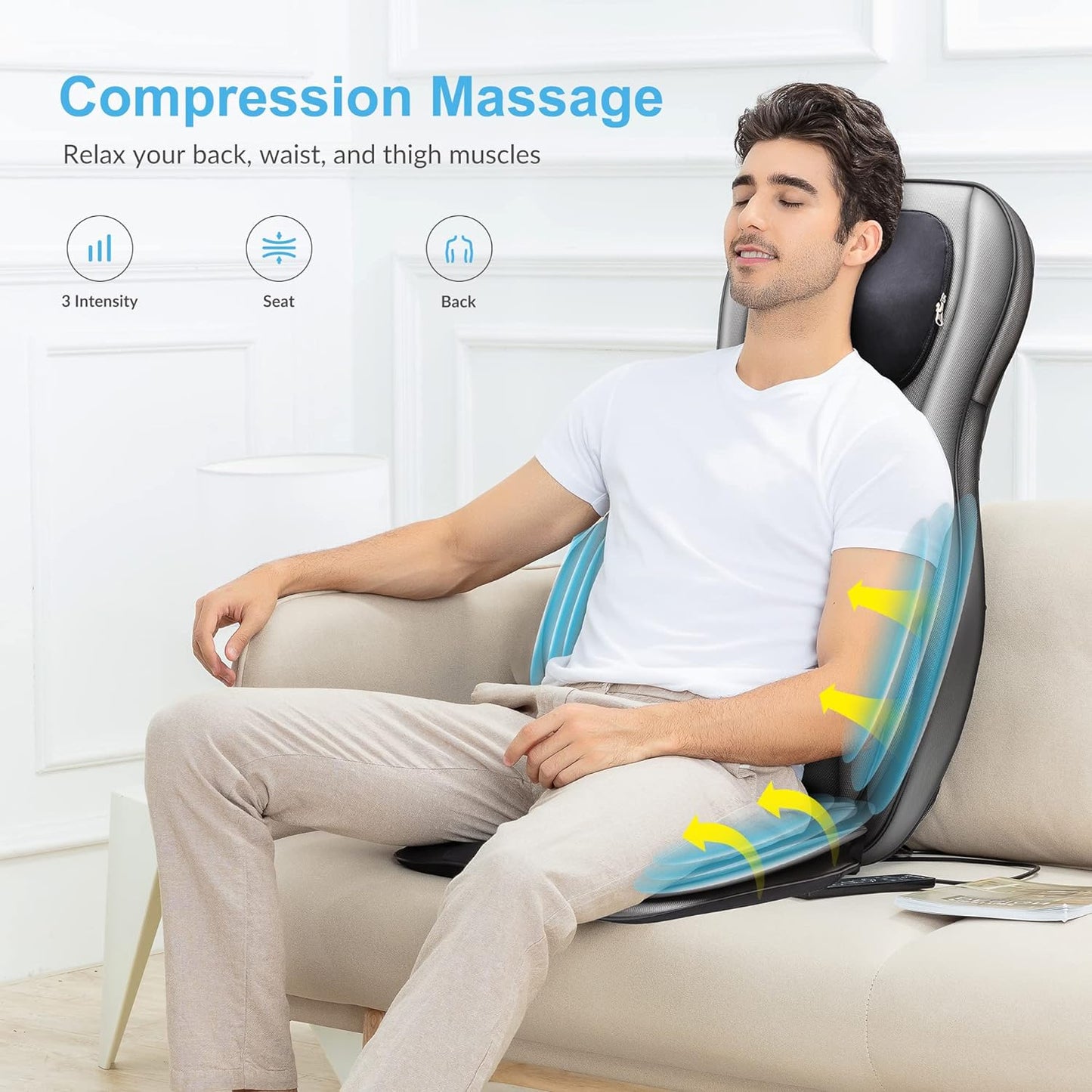 Shiatsu Neck Back Massager with Heat, 2D Ro 3D Kneading Massage Chair Pad, Adjustable Compression Seat Massager for Full Body Relaxation, Christmas Gifts for Dad Mom Women Men,Dark Gray