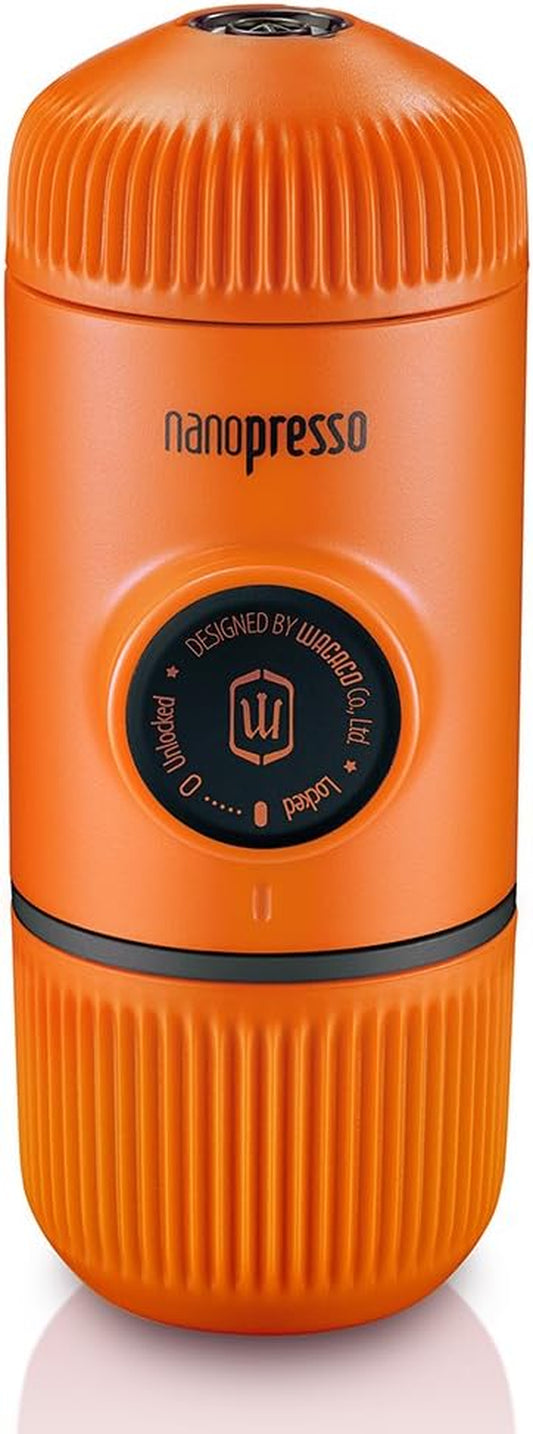 Nanopresso Portable Espresso Maker, Upgrade Version of Minipresso, 18 Bar Pressure, Small Travel Coffee Machine, Manually Operated, Perfect for Kitchen and Office, Orange