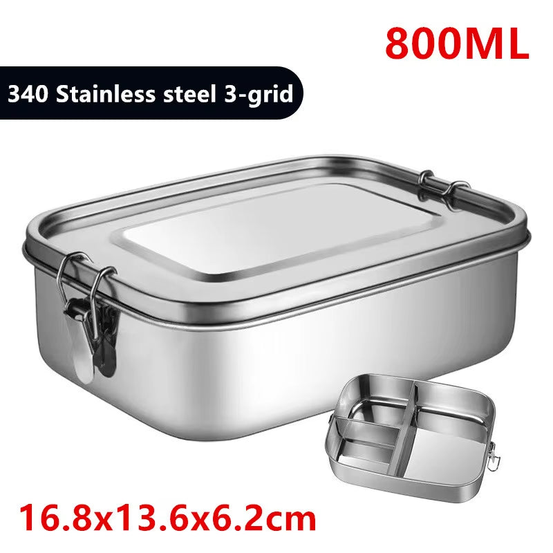 304 Stainless Steel Square Lunch Box Sealed Insulation Bento Box Student Lunch Box Canteen Large Capacity Compartment Lunch Box