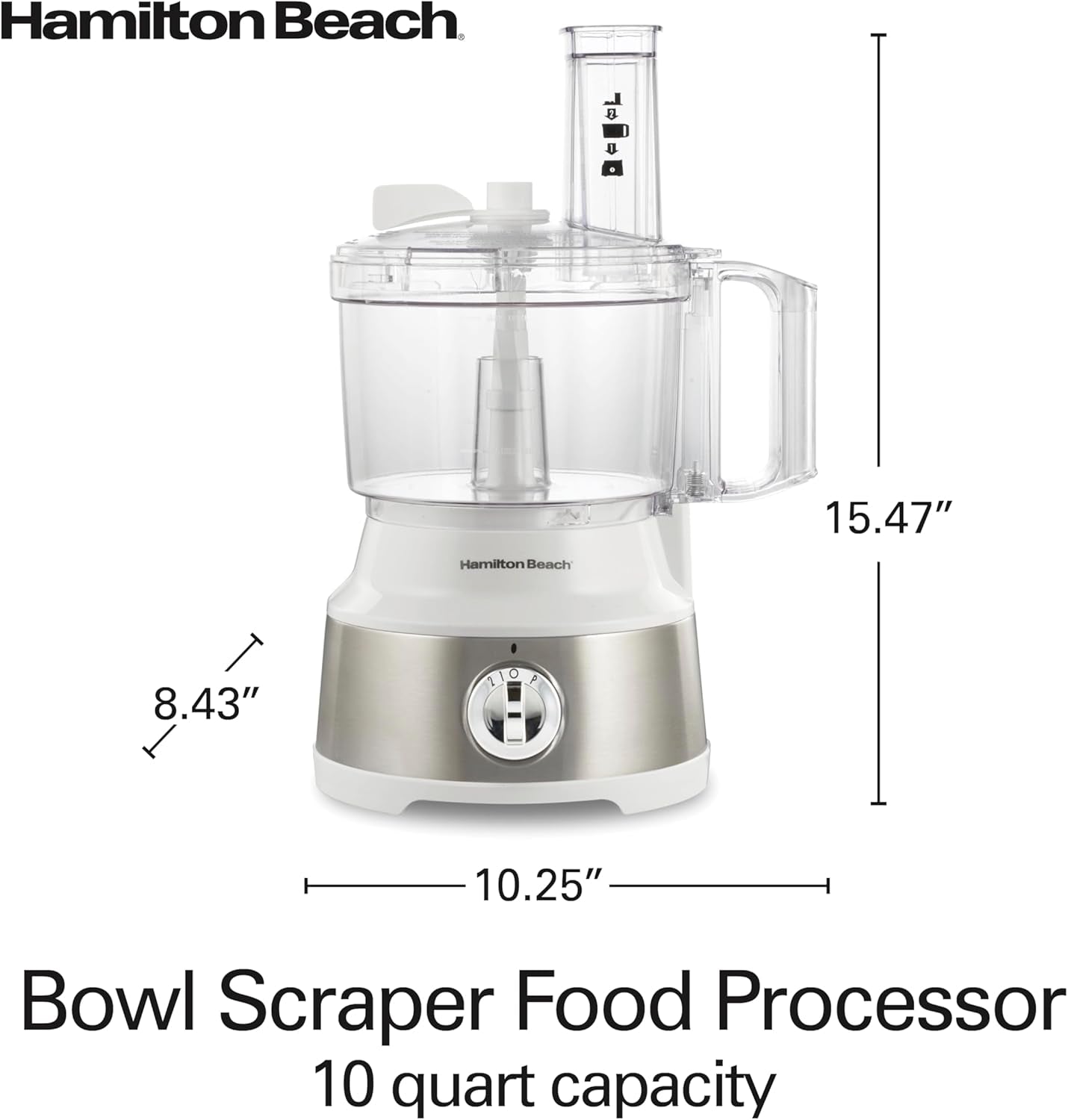 Food Processor & Vegetable Chopper for Slicing, Shredding, Mincing, and Puree, 10 Cups + Easy Clean Bowl Scraper, White and Stainless Steel (70733)