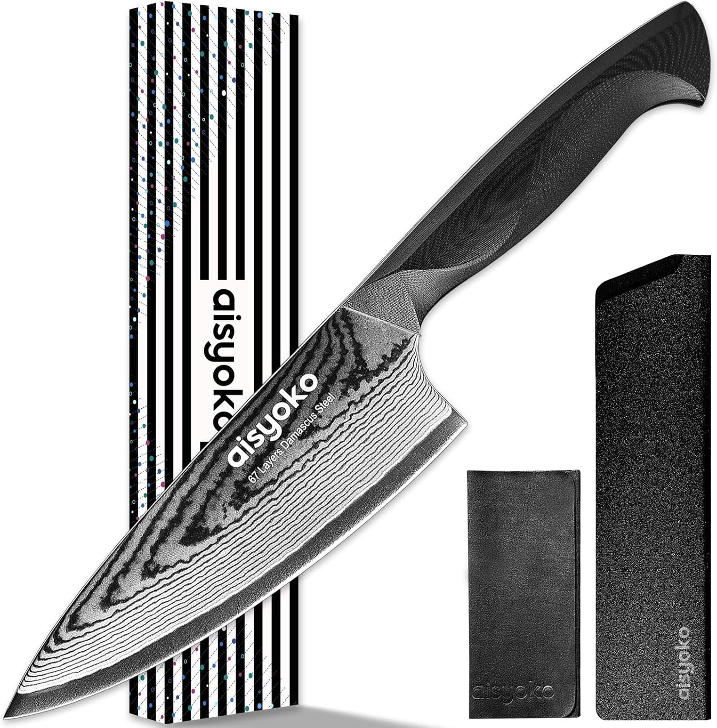 Damascus Chef Knife 8 Inch Sharp Kitchen Knife Japan VG-10 Stainless Steel Carbon Ultra Sharp Kitchen Cooking Knife, Ergonomic G10 Handle Deluxe Gift Box